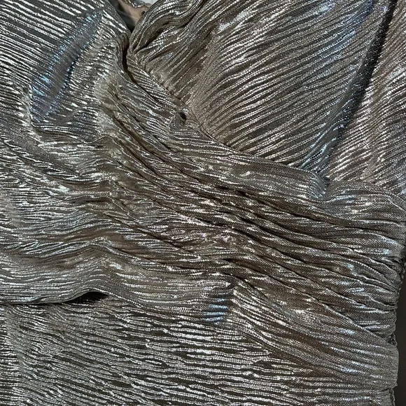 Rene Ruiz NWT Draped Cocktail 3/4 SLV Champagne Metallic Off Shoulder Dress SZ10 - Picture 5 of 15